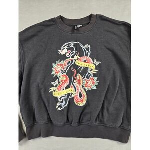 HM Divided Womens Panther Snake Tattoo Graphic Sweatshirt Charcoal Grey L